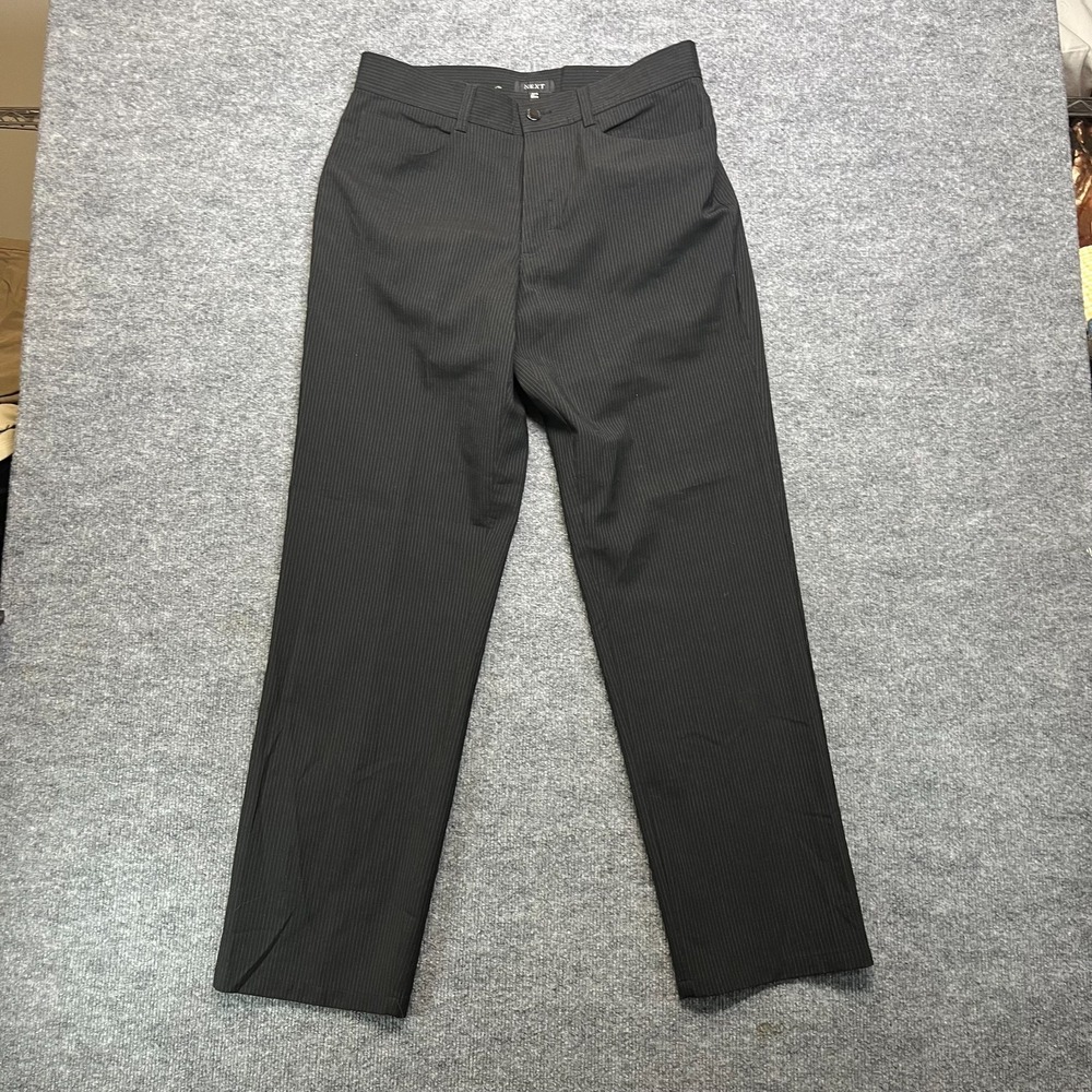 NEXT Chino Pants Men's Black Pinstripe Wool Blend Pockets Workwear - 33X31.5